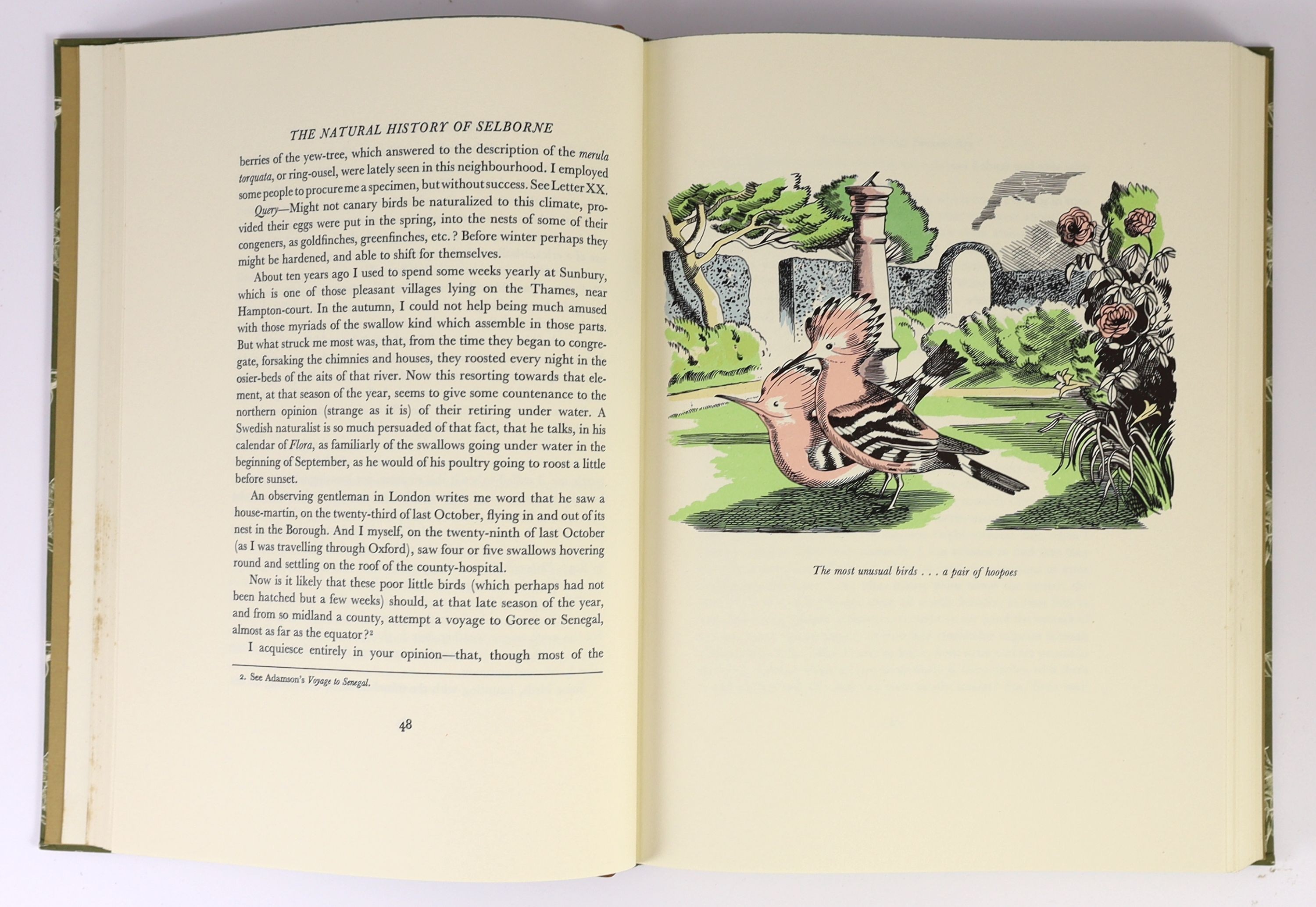 White, Gilbert - The Natural History of Selborne. Limited edition, one of 1500. Signed by John Nash. Complete with 16 coloured plates and 15 text illustrations. Quarter calf and patterned paper with gilt letters on spine